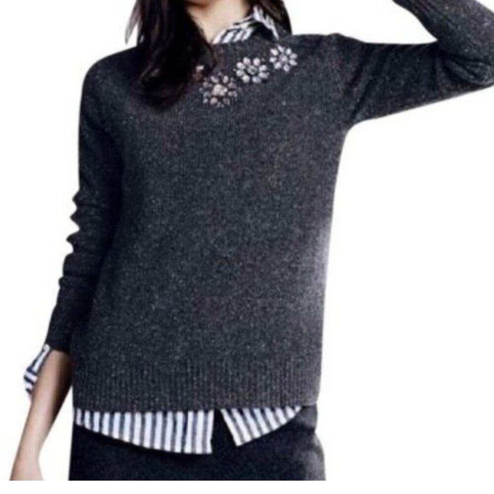 J Crew Preppy Bejeweled Lambswool Blend Sweater Women's Small Gray